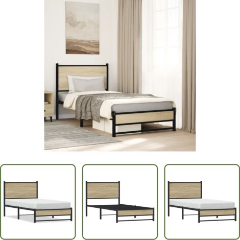 Cama sin colchón - Estructura de cama sin colchón metal roble Sonoma 75x190 cm