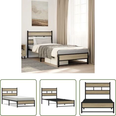 Cama sin colchón - Estructura de cama sin colchón metal roble Sonoma 75x190 cm