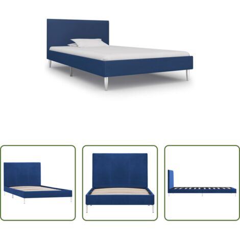 Cama sin colchón -  Estructura de cama sin colchón tela azul 90x200 cm