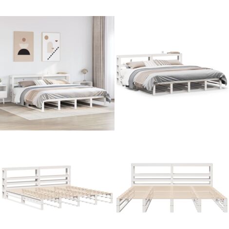 Cama sin colchón madera maciza de pino blanca 180x200 cm - Cama de madera - Cama de pino
