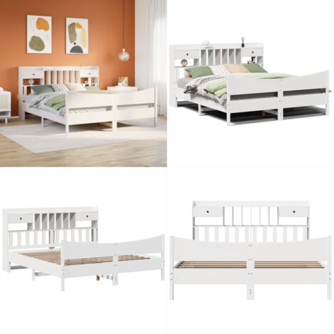 Cama sin colchón madera maciza de pino blanca 180x200 cm - Cama de madera - Cama de pino