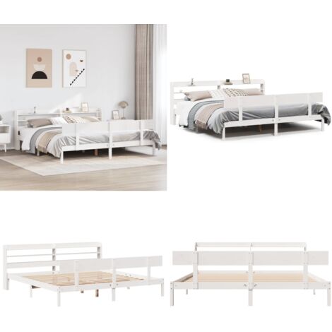 Cama sin colchón madera maciza de pino blanca 180x200 cm - Madera de pino - Cabecero de cama