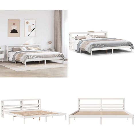 Cama sin colchón madera maciza de pino blanca 180x200 cm - Madera de pino - Cabecero de cama