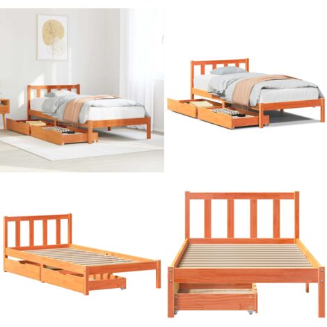 Cama sin colchón madera maciza de pino marrón cera 100x200 cm - Cama de madera - Cama de pino