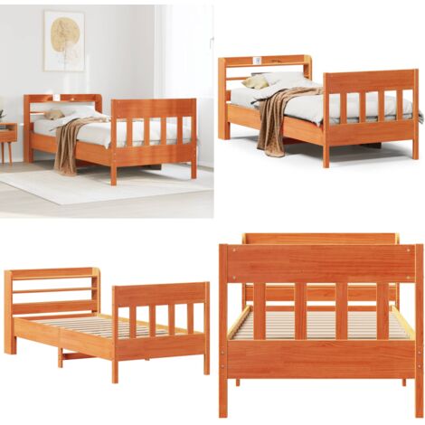 Cama sin colchón madera maciza de pino marrón cera 100x200 cm - Cama de madera - Cama de pino