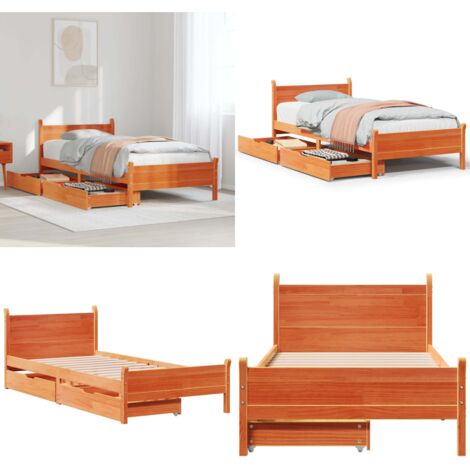 Cama sin colchón madera maciza de pino marrón cera 100x200 cm - Cama de madera - Cama de pino