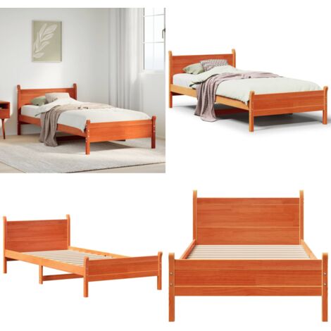 Cama sin colchón madera maciza de pino marrón cera 100x200 cm - Cama de madera - Cama de pino
