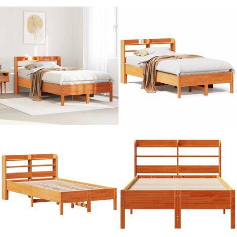 Cama sin colchón madera maciza de pino marrón cera 100x200 cm - Cama de madera - Cama de pino