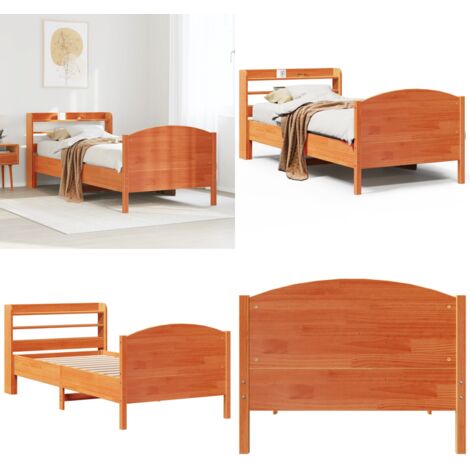 Cama sin colchón madera maciza de pino marrón cera 100x200 cm - Cama de madera - Cama de pino