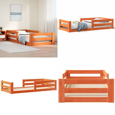 Cama sin colchón madera maciza de pino marrón cera 100x200 cm - Cama de madera - Cama de pino