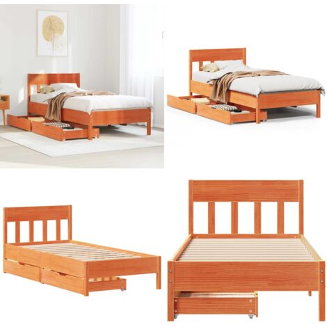 Cama sin colchón madera maciza de pino marrón cera 100x200 cm - Cama de madera - Cama de pino