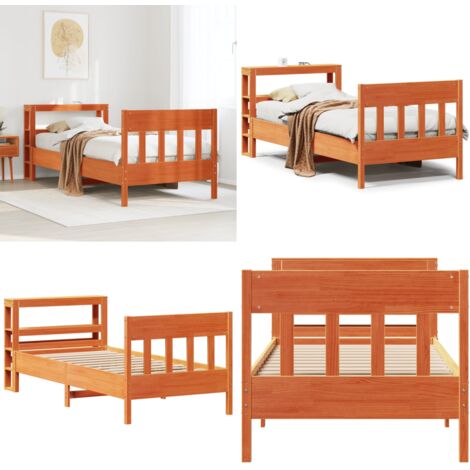 Cama sin colchón madera maciza de pino marrón cera 100x200 cm - Cama de madera - Cama de pino
