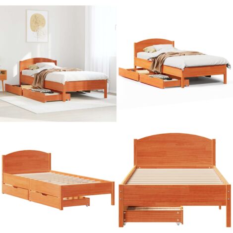 Cama sin colchón madera maciza de pino marrón cera 100x200 cm - Cama de madera - Cama de pino