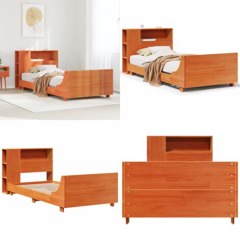 Cama sin colchón madera maciza de pino marrón cera 100x200 cm - Cama de madera - Cama de pino