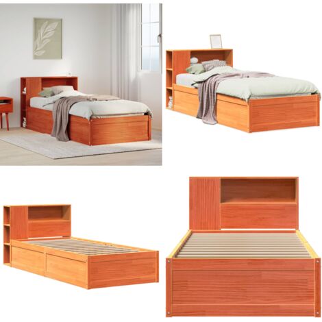 Cama sin colchón madera maciza de pino marrón cera 100x200 cm - Cama sin colchón - Cabecero de cama