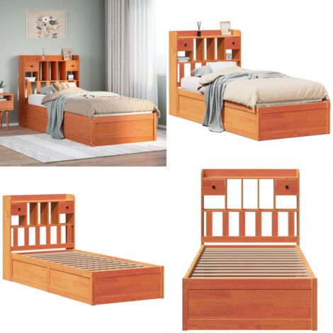Cama sin colchón madera maciza de pino marrón cera 100x200 cm - Cama sin colchón - Cama de pino