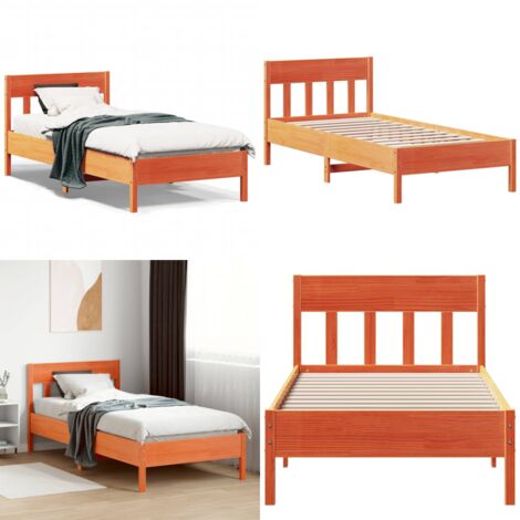 Cama sin colchón madera maciza de pino marrón cera 100x200 cm - Cama sin colchón - Madera maciza