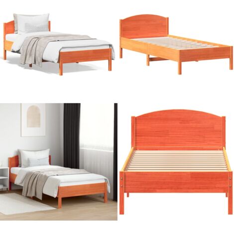 Cama sin colchón madera maciza de pino marrón cera 100x200 cm - Cama sin colchón - Madera maciza