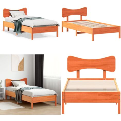 Cama sin colchón madera maciza de pino marrón cera 100x200 cm - Cama sin colchón - Madera maciza