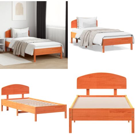 Cama sin colchón madera maciza de pino marrón cera 100x200 cm - Madera maciza - Cama de pino