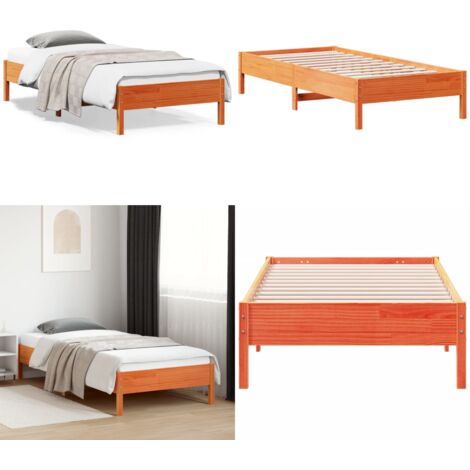 Cama sin colchón madera maciza de pino marrón cera 100x200 cm - Madera maciza - Cama de pino