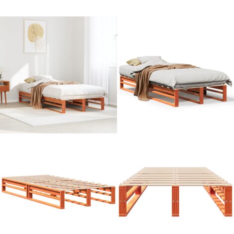 Cama sin colchón madera maciza de pino marrón cera 100x200 cm - Madera maciza - Cama de pino