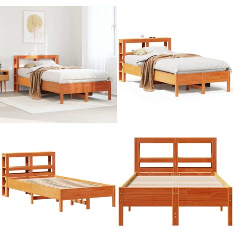 Cama sin colchón madera maciza de pino marrón cera 120x200 cm - Cama de madera - Cama de pino