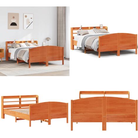Cama sin colchón madera maciza de pino marrón cera 120x200 cm - Cama de madera - Cama de pino