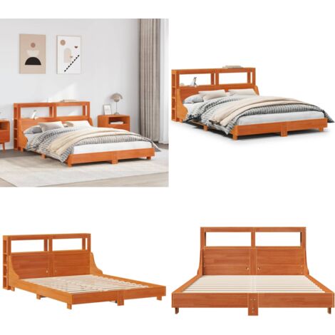 Cama sin colchón madera maciza de pino marrón cera 120x200 cm - Cama de madera - Cama de pino