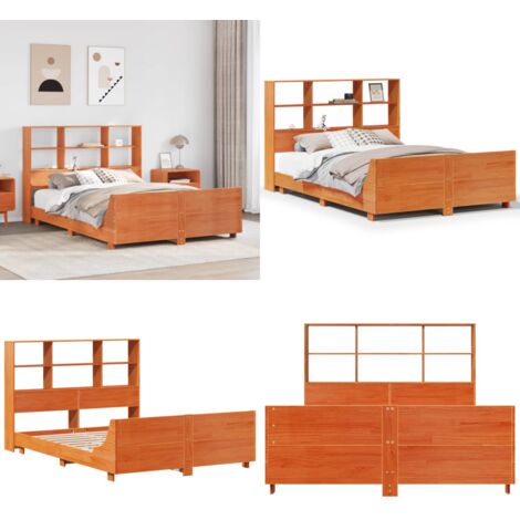 Cama sin colchón madera maciza de pino marrón cera 120x200 cm - Cama de madera - Cama de pino