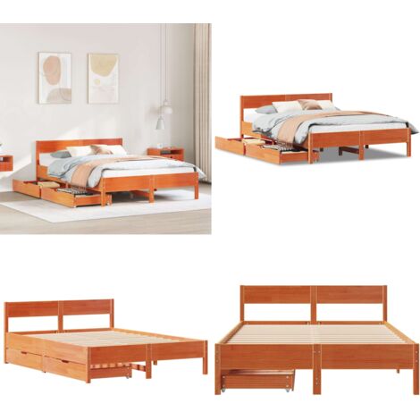 Cama sin colchón madera maciza de pino marrón cera 120x200 cm - Cama de madera - Cama de pino