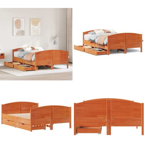 Cama sin colchón madera maciza de pino marrón cera 120x200 cm - Cama de madera - Cama de pino