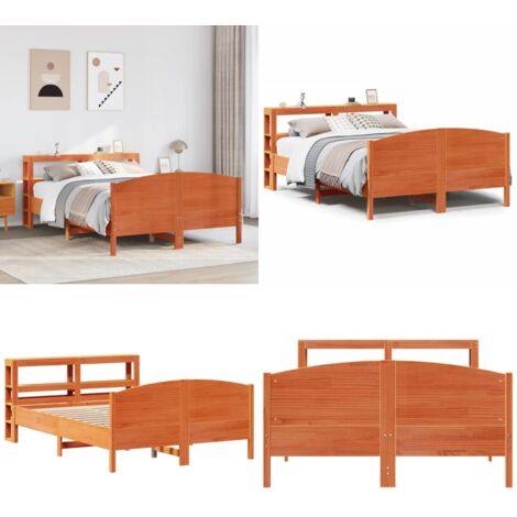 Cama sin colchón madera maciza de pino marrón cera 120x200 cm - Cama de madera - Cama de pino