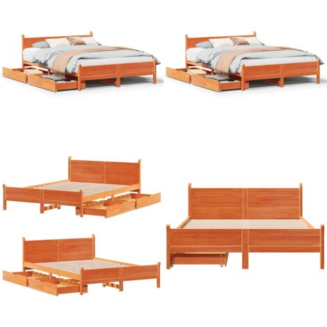 Cama sin colchón madera maciza de pino marrón cera 120x200 cm - Cama de madera - Cama de pino