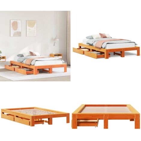 Cama sin colchón madera maciza de pino marrón cera 120x200 cm - Cama de madera - Cama de pino