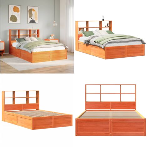Cama sin colchón madera maciza de pino marrón cera 120x200 cm - Cama sin colchón - Cabecero de madera
