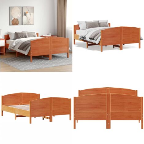Cama sin colchón madera maciza de pino marrón cera 120x200 cm - Cama sin colchón - Cama de pino