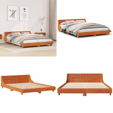 Cama sin colchón madera maciza de pino marrón cera 120x200 cm - Cama sin colchón - Cama de pino