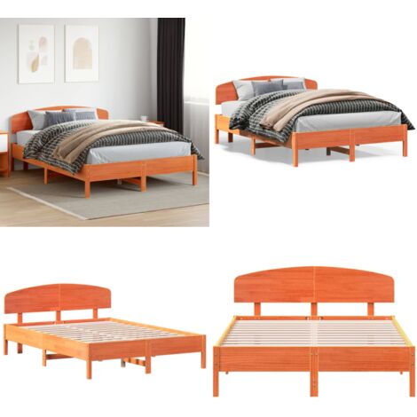 Cama sin colchón madera maciza de pino marrón cera 120x200 cm - Madera maciza - Cama de pino
