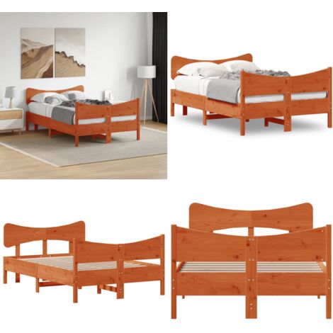 Cama sin colchón madera maciza de pino marrón cera 120x200 cm - Madera maciza - Cama de pino