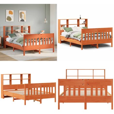 Cama sin colchón madera maciza de pino marrón cera 120x200 cm - Madera maciza - Cama de pino