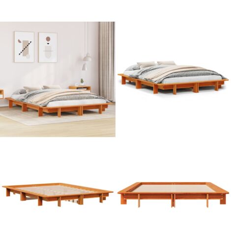 Cama sin colchón madera maciza de pino marrón cera 120x200 cm - Madera maciza - Cama de pino