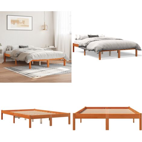 Cama sin colchón madera maciza de pino marrón cera 140x190 cm - Cama sin colchón - Cama de pino