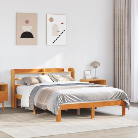 Cama sin colchón madera maciza de pino marrón cera 140x190 cm vidaXL