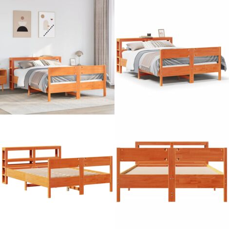 Cama sin colchón madera maciza de pino marrón cera 140x200 cm - Cama de madera - Cama de pino
