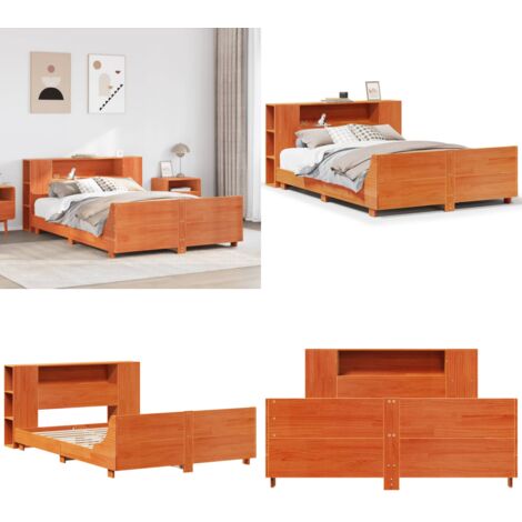 Cama sin colchón madera maciza de pino marrón cera 140x200 cm - Cama de madera - Cama de pino