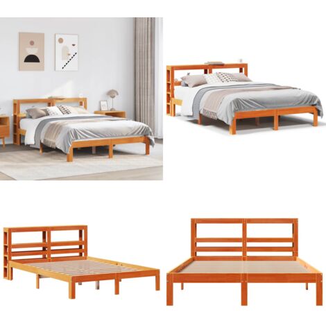 Cama sin colchón madera maciza de pino marrón cera 140x200 cm - Cama de madera - Cama de pino