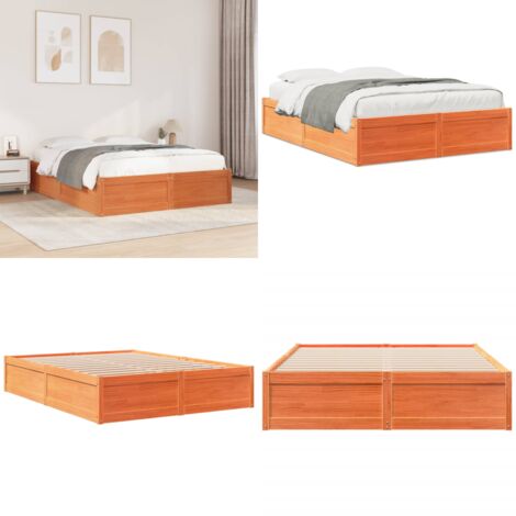 Cama sin colchón madera maciza de pino marrón cera 140x200 cm - Madera maciza - Cama de pino