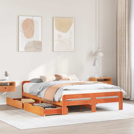Cama sin colchón madera maciza de pino marrón cera 140x200 cm vidaXL