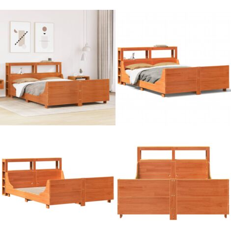 Cama sin colchón madera maciza de pino marrón cera 160x200 cm - Cama de madera - Cama de pino